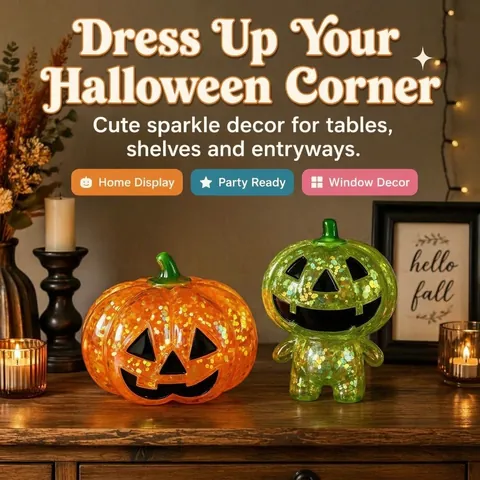 Halloween Pumpkin Squishy Toy TPR Glitter Translucent Squeeze Toy For Stress Relief Funny Jack-O-Lantern Party Favors Decor Gift
