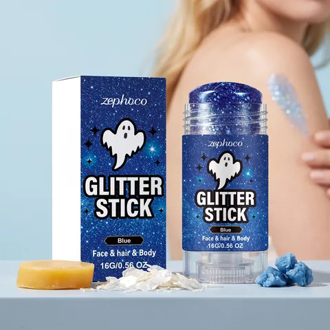 zephoco Halloween Blue Glitter Stick Face Body Hair Paint Shiny Festival Makeup Stick Waterproof Long Lasting Cosmetic Stick