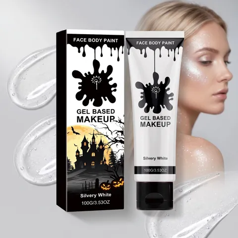 Gel de Peinture Visage et Corps Blanc Argenté pour Halloween Maquillage Pailleté Nacré pour Fête Festival Costumes Cosmétique