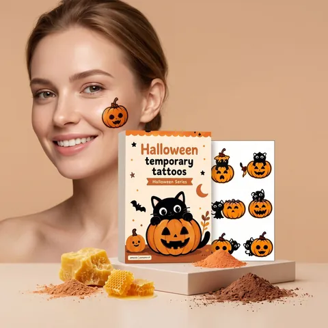 Halloween Temporary Tattoo Stickers Pumpkin Black Cat Design Waterproof Long Lasting Face Body Art For Festival Party