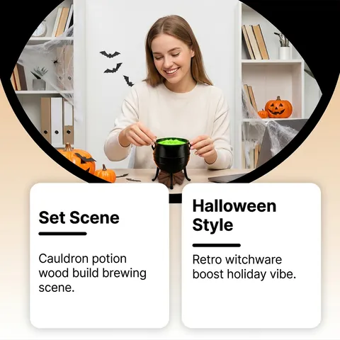 3D Printed Witch Cauldron Toy PLA Desktop Decoration Miniature Cauldron With Green Potion And Wood Base For Party Decor