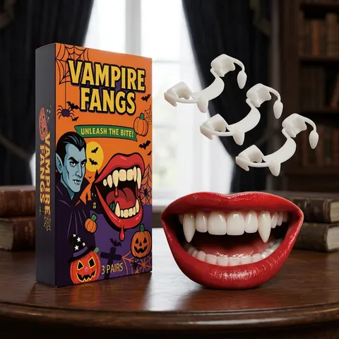 Set di Denti da Vampiro per Halloween 3 Paia in Resina Horror Cosplay Dentiere per Feste in Maschera Accessori per Costumi