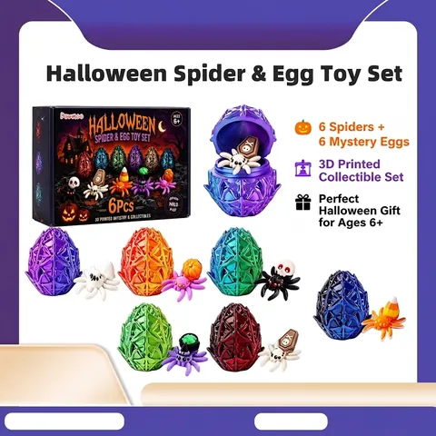3D-Geprint Halloween Spinnenei Speelgoedset Verrassing Blind Box Geometrisch Hol Ei Decoratieve Spin Met Gewrichten