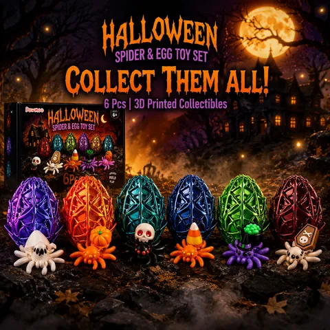 3D-Geprint Halloween Spinnenei Speelgoedset Verrassing Blind Box Geometrisch Hol Ei Decoratieve Spin Met Gewrichten