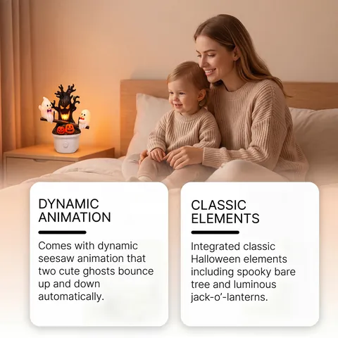 Halloween Seesaw Ghost Night Light Cute Pumpkin Dead Tree Resin LED Plug-in Lamp For Bedroom Party Decoration Gift