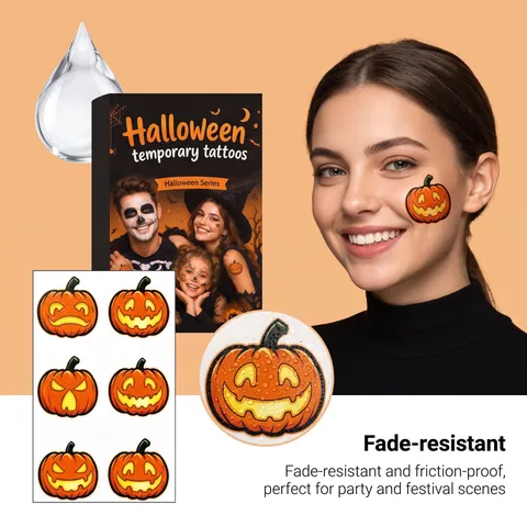 Halloween Pumpkin Series Temporary Tattoo Stickers Waterproof Long Lasting Face Body Art For Party Makeup Festive Decor