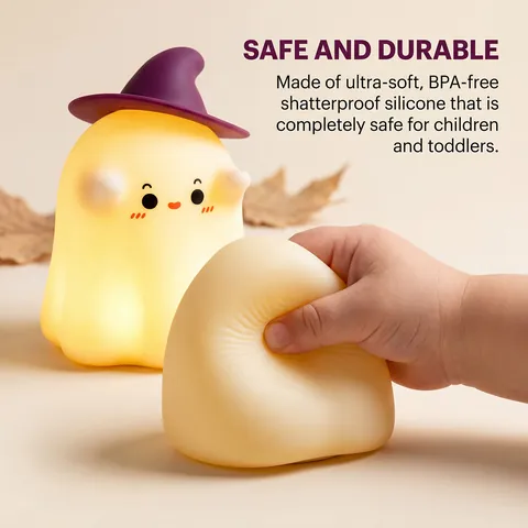 Halloween Ghost Night Light With Witch Hat Soft Silicone Rechargeable Warm Light LED Table Lamp For Bedroom Decor Gift