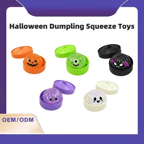 Halloween Dumpling Squishy Stress Relief Toy Fun Quirky Jack-o'-lantern Design Slow Rebound Glitter Fidget Toy with Steamer Box For Party Favors