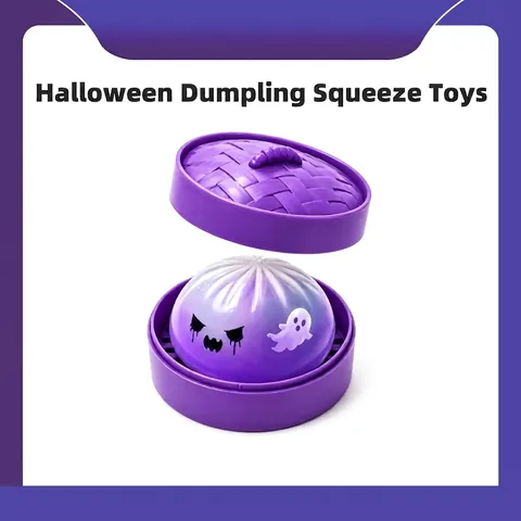 Halloween Purple Ghost Steamed Bun Squishy Toy TPR Soft Slow Rebound Stress Relief Toy With Purple Steamer For Halloween Party Favor Decoration