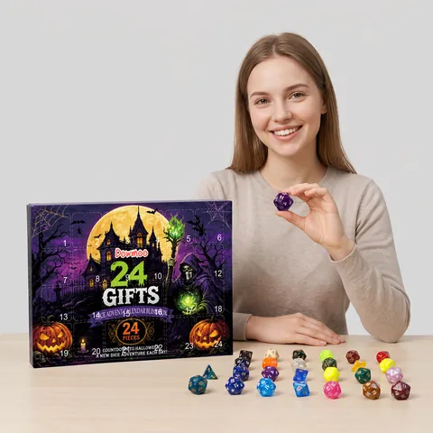 DOWMOO Halloween Advent Calendar Dice Blind Box 24 Days Countdown Calendar with 24 Pcs Polyhedral Dice for Party Gift