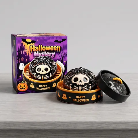 Jouet Squishy Squelette Noir Anti-stress Cadeau de Fête d'Halloween Jouet à Presser Élastique Doux Avec Base de Cuiseur Vapeur