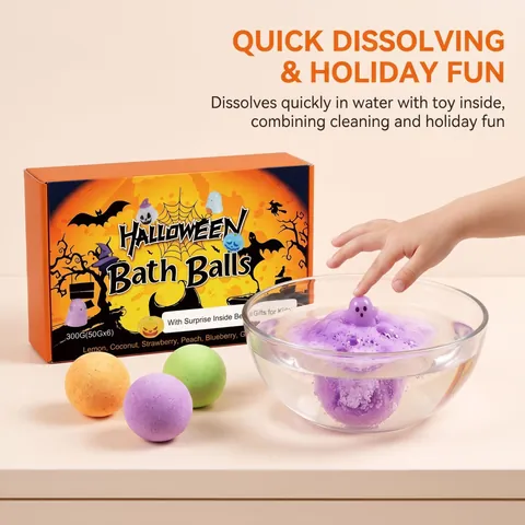 Halloween Bath Bombs Set for Kids with Surprise Toys 6 Pieces 300g Organic Essential Oil Spa Fizzies for Skin Care Gift