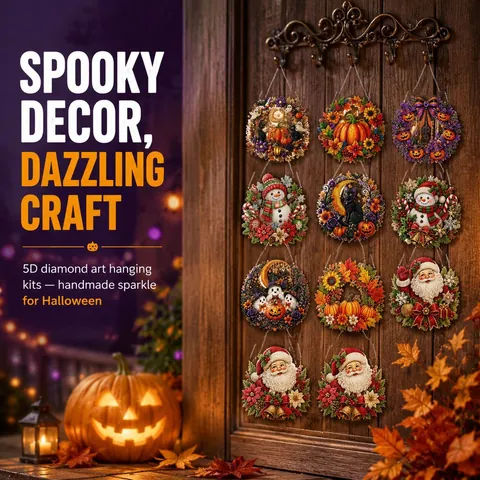 Kit de Suspension Art Diamant 5D DIY Halloween Noël Citrouille Père Noël Bonhomme de Neige Artisanat Strass Maison