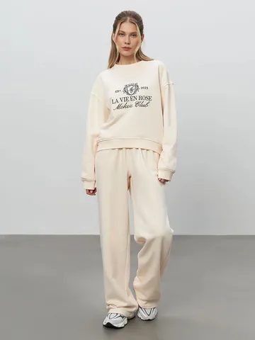 Women Embroidered Sweatshirt And Sweatpants Top And Bottom Casual Cotton Blend Streetwear Autumn Winter Outfit
