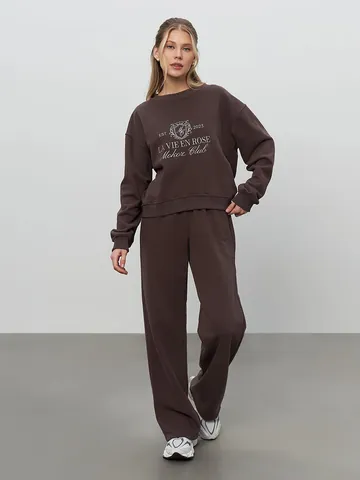 Women Embroidered Sweatshirt And Sweatpants Top And Bottom Casual Cotton Blend Streetwear Autumn Winter Outfit