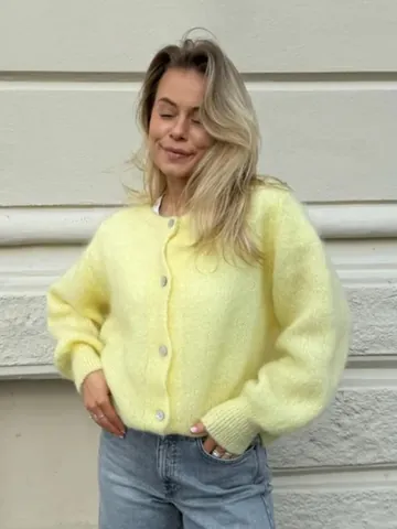 Damen Süße Bonbonfarben Einreihig Strickjacke Pullover Locker Langarm Mohair-Optik Weiches Top Casual Oberbekleidung