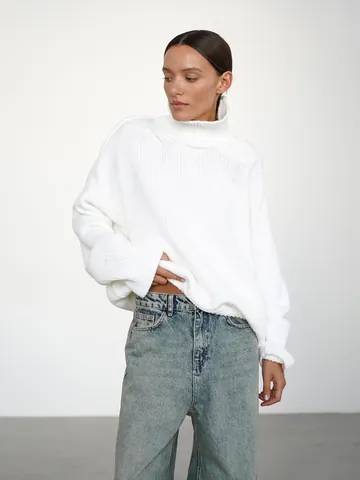 Damen Rollkragenpullover Lockerer Strickpullover Weich Warm Langarm Einfarbig Jumper Top Herbst Winter Mode Bekleidung