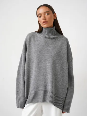 Damen Rollkragenpullover Lockerer Strickpullover Weich Warm Langarm Einfarbig Jumper Top Herbst Winter Mode Bekleidung