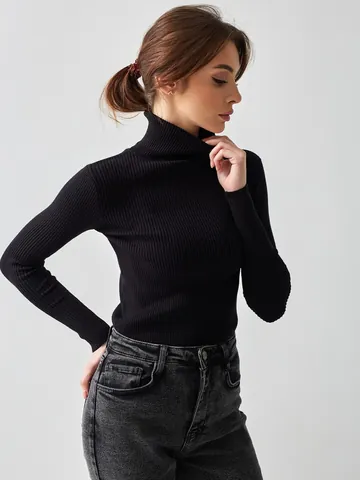 Damen Slim Fit Rollkragenpullover Rippstrick Langarm Pullover Viskose Polyester Nylon Einfarbig Basic Strickoberteil