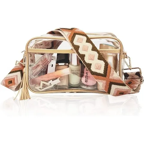 Damen Transparent PVC Umhängetasche Mode Klare Kulturbeutel Mit Geometrischer Riemen Und Quasten Dekor Kausal Reise Schultertasche