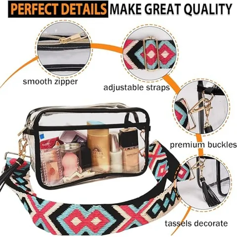 Damen Transparent PVC Umhängetasche Mode Klare Kulturbeutel Mit Geometrischer Riemen Und Quasten Dekor Kausal Reise Schultertasche