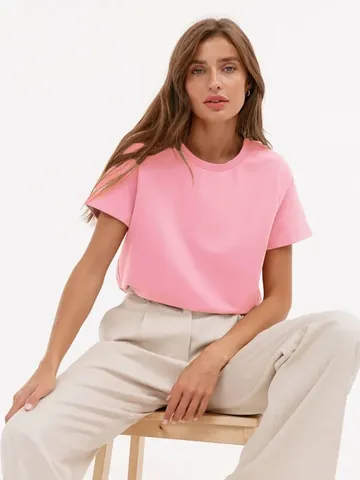 Damen Casual Baumwolle Kurzarm T-Shirt Sommer Einfarbig Rundhalsausschnitt Basic Weich Locker Top Mode Komfort Tee