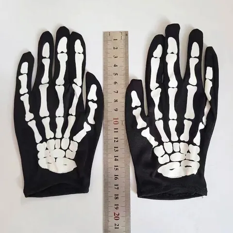 Halloween Children Skeleton Gloves Black White Bone Pattern Knit Embroidery Gloves For Costume Party Horror Accessory