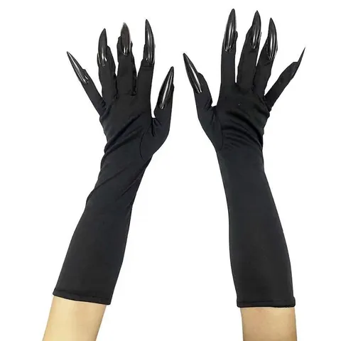 Halloween Lange Schwarze Handschuhe Mit Spitzen Nägeln Vampir Hexe Cosplay Kostüm Party Geisterkralle Ärmel Deko Stoff