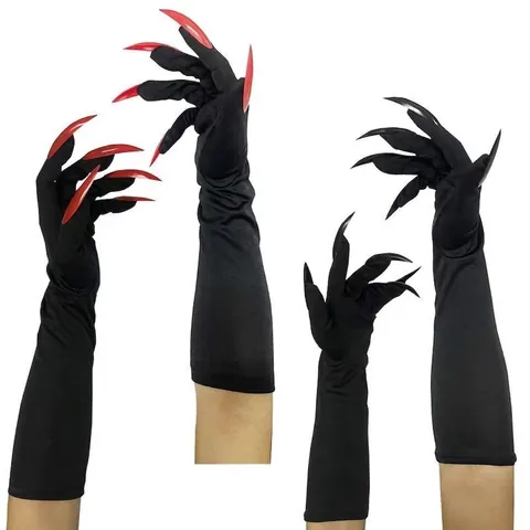 Halloween Lange Schwarze Handschuhe Mit Spitzen Nägeln Vampir Hexe Cosplay Kostüm Party Geisterkralle Ärmel Deko Stoff