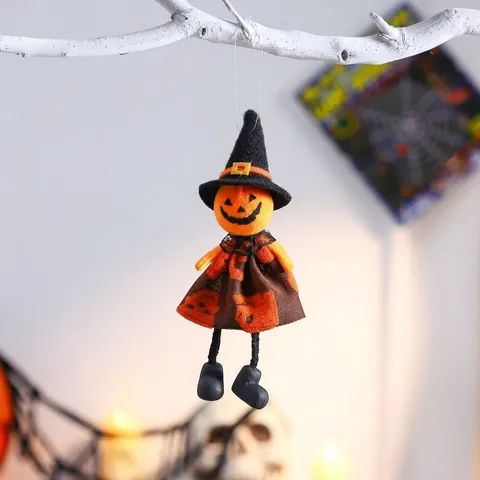 Halloween Hanging Pumpkin Ghost Witch Black Cat Doll Ornaments Fabric Long Legs Witch Hat Party Home Decoration Pendant