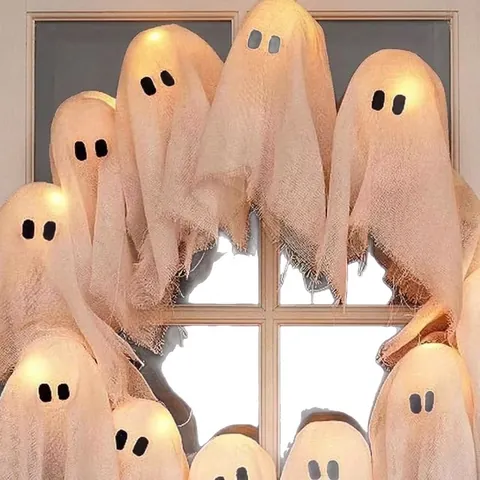 Halloween Ghost Wreath Scented Candle Soy Wax Smokeless Fragrance LED Light Wreath For Party Home Decor Gift