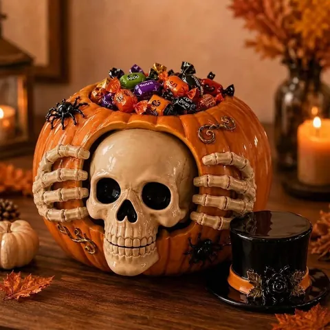 Halloween Totenkopf Kürbis Harz Süßigkeitenglas Dekoration Festliche Desktop Totenkopf Kürbis Ornament Für Halloween Party Home Decor