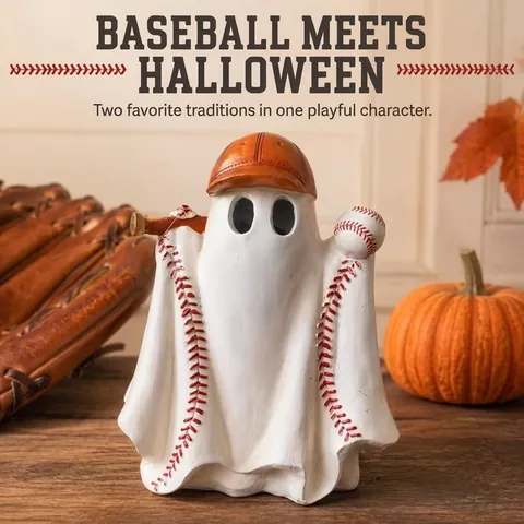 Halloween Honkbal Geest Figuurtje Creatieve Hars Ambacht Met Pet En Knuppel Desktop Ornament Feestelijke Woondecoratie