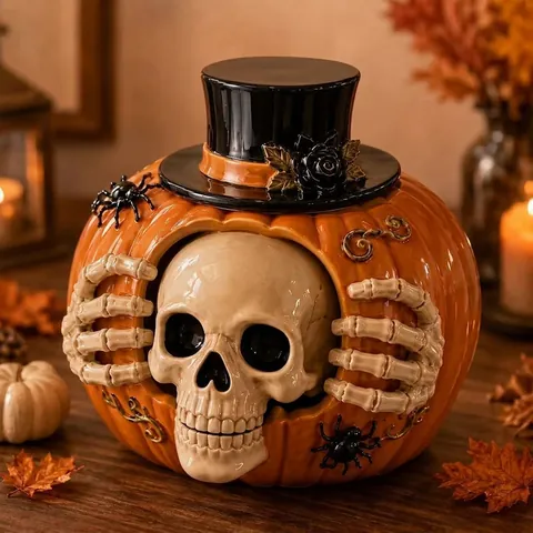 Halloween Totenkopf Kürbis Harz Süßigkeitenglas Dekoration Festliche Desktop Totenkopf Kürbis Ornament Für Halloween Party Home Decor