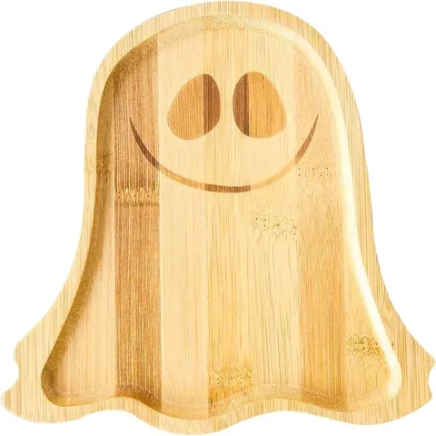 Halloween Wooden Tray Pumpkin Ghost Bat Coffin Shape Serving Plate Table Decoration Natural Wood Party Supplies Kitchen Platter