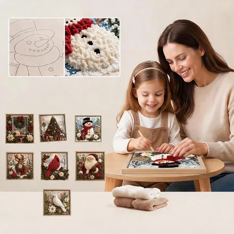 Christmas Flocking Cloth Poke Art Kit DIY 3D Handmade Wall Hanging Ornament For Holiday Home Decor Arts And Crafts Gift