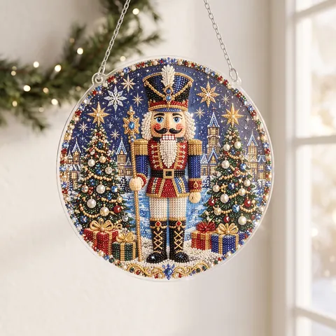 Decorazione a Sospensione in Cristallo di Natale Tondo in Acrilico Presepe Pupazzo di Neve Mucca Montanara Schiaccianoci Per Finestra