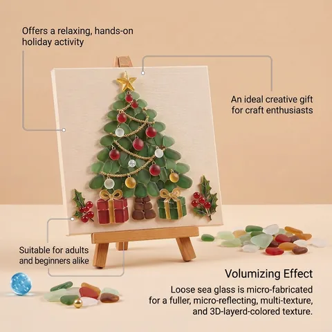 Christmas Sea Glass Art Kit 3D DIY Sea Glass Mosaic Reindeer Santa Christmas Tree Art Craft Set With Frame For Decoration