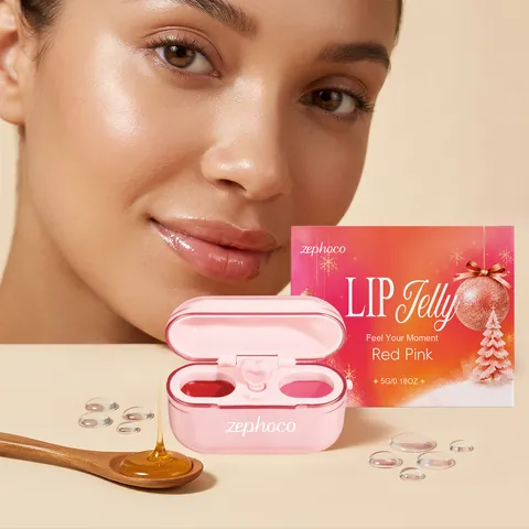 Gelatina per Labbra Bicolore Tonalità 03 Rosa Rosso Effetto Specchio Idratante Lucidalabbra Regalo di Natale Festivo per Donna Trucco