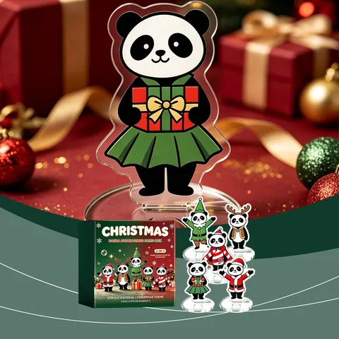 Supporto per Telefono Panda di Natale Blind Box Supporto da Scrivania in Acrilico Decorazione Panda Figura Ornamento Casa Ufficio
