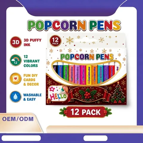 Weihnachten 12 Farben Popcorn-Stifte Set 3D Puffy-Tinte DIY Malstifte Für Kinder Feiertagsgeschenk Grußkarten Dekoration