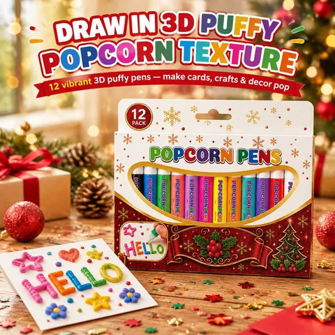 Weihnachten 12 Farben Popcorn-Stifte Set 3D Puffy-Tinte DIY Malstifte Für Kinder Feiertagsgeschenk Grußkarten Dekoration