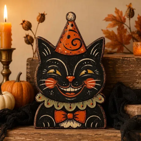 Vintage Halloween Wooden Character Tabletop Decoration Cute Cartoon Pumpkin Ghost Mummy Vampire Cat Ornament Rustic Festive Home Decor