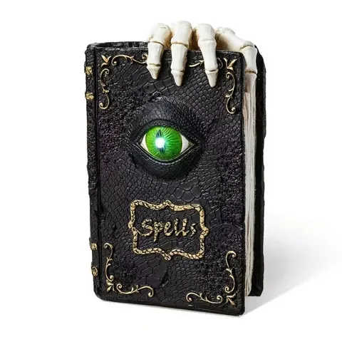 Halloween Wizard Cat Magic Book Ornament Skeleton Hand Resin Spells Decor Gothic Spooky Sculpture For Bookshelf Desktop Home Holiday Party Gift