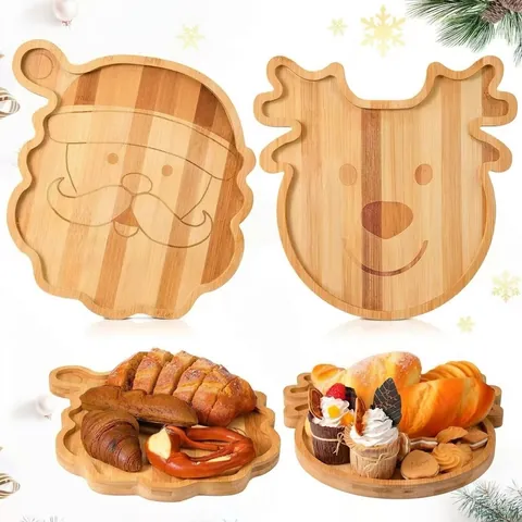 Christmas Santa Reindeer Shaped Wooden Serving Tray For Party Snack Candy Dessert Fruit Platter Decorative Wood Plate Home Decor