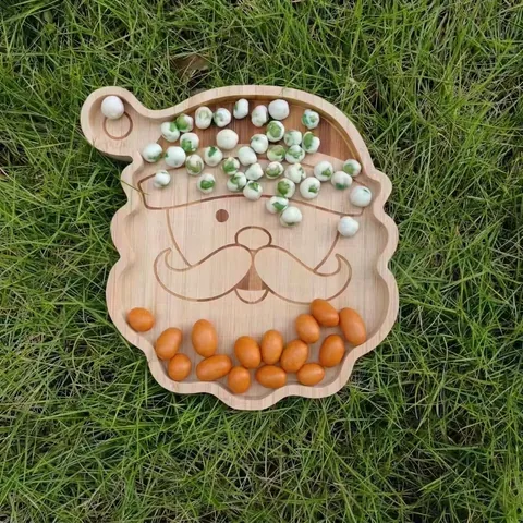 Christmas Santa Reindeer Shaped Wooden Serving Tray For Party Snack Candy Dessert Fruit Platter Decorative Wood Plate Home Decor