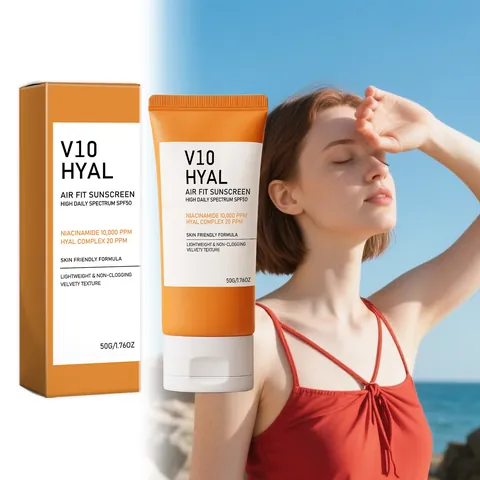 V10 HYAL Air Fit Protector Solar FPS50 Niacinamida Ácido Hialurónico Hidratante Ligero Cara Cuerpo Crema Protectora 50g
