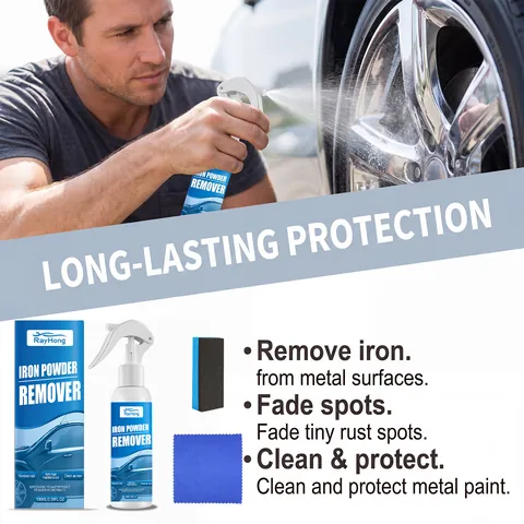 Rayhong Spray Limpiador de Oxido y Polvo de Hierro para Coche Pintura y Mantenimiento de Ruedas Con Esponja y Toalla
