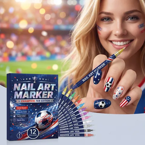 12 Colores Bolígrafos de Uñas Temática de Fútbol Secado Rápido Marcadores de Dibujo de Uñas DIY para Aficionados Fiesta Celebración Deporte