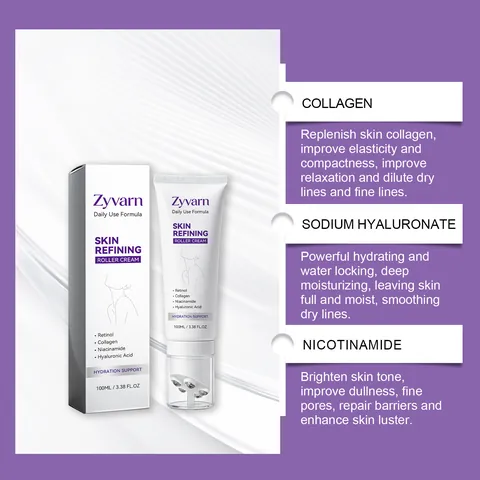 Zyvarn Skin Refining Roller Face Cream With Retinol Collagen Niacinamide Hyaluronic Acid Moisturizing Firming Anti-Wrinkle Skincare Cream